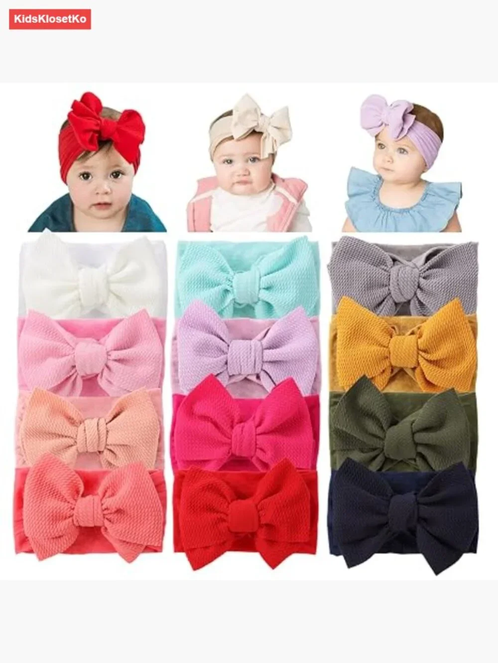 12 Pack Large Bow Stretchy Nylon Headbands for Girls